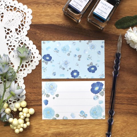 水色と青の薔薇 メッセージカード