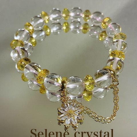 水晶　シトリン　ブレスレット　天然石ブレスレット　　　クリスタル　お花　ゆらゆら　Selene crystal