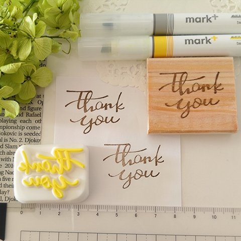 カリグラフィー　サンキュー　Thank you 消しゴムはんこ