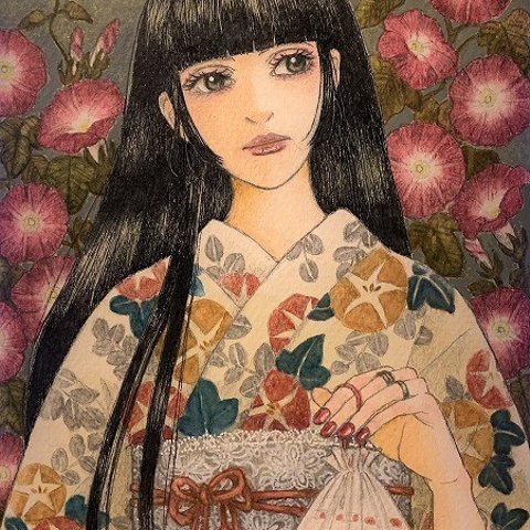 半額SALE!水彩画原画【Flowers and Girls　朝顔】送料無料！