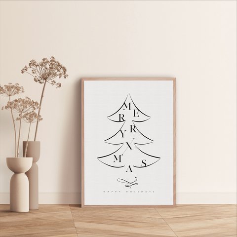 クリスマスポスター 【 ミニマルXmasツリー 】 北欧 カリグラフィー 玄関　スクリプト　シンプル　