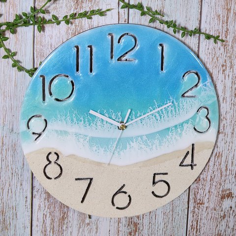 新作♦️海のアート時計 ボード 波 海 レジン アート ビーチ clock クロック 音がしない