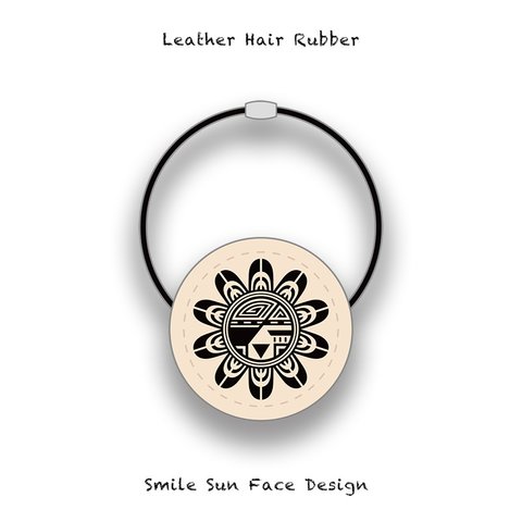Leather Hair Rubber / Smile Sun Face Design 002