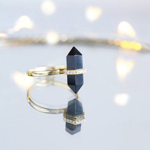 【Gold Vermeil/Gemstone】 Stacking Ring-Black Onyx-