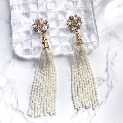 bijou×ivorybeads tassel イヤリング　earring ビーズタッセル お洒落 ブライダル フォーマル お呼ばれ