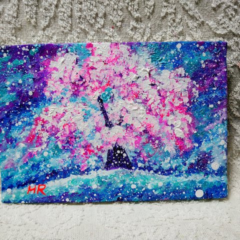 油絵 雪の桜