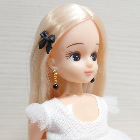 130リカちゃん ヘアピンとピアスのセット（リボン・黒）●0927