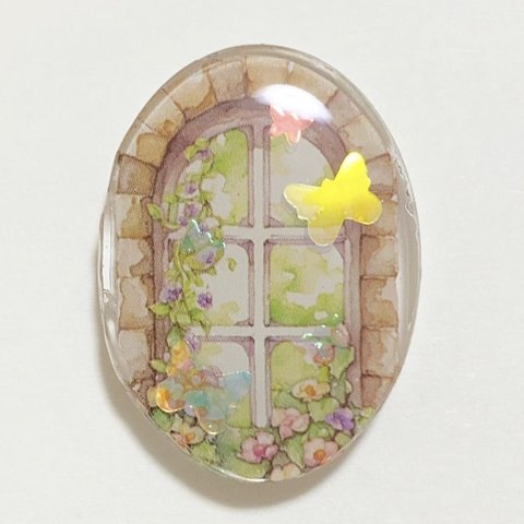 レジンアクセサリー　お花　レトロ窓　蝶々　レトロ　レジン　［224］ヘアゴム　ポニーフック　ペンダントトップ　ブローチ　金具変更可