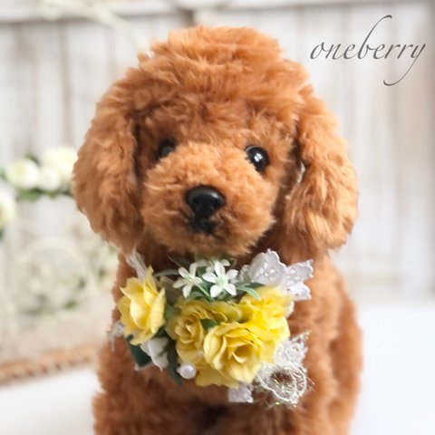 犬お花チョーカー≪薔薇イエロー≫　写真撮影　トリミング　首飾り　犬猫アクセサリー　ヘッドアクセ　うちの子　結婚式