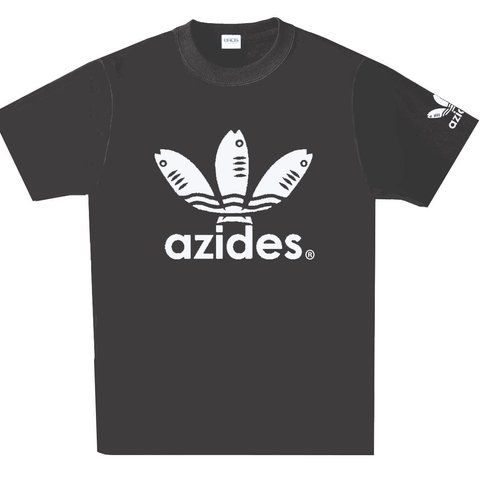 ［azides］アジデス袖プリントＴシャツ　面白い　パロディ　おもしろ