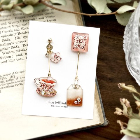 Teabag earring -sakura-｜桜ティーバッグイヤリング・ピアス〔紅茶シリーズ〕