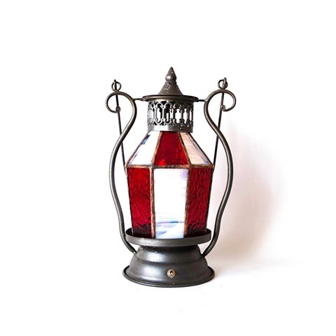 ステンドグラスランプ・魔女の瞳/サーカス・赤　アンティーク調・魔法のテーブルライト　LEDライト/LEDランタン