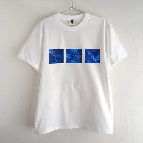 手描き北斗七星柄Tシャツ ホワイト 七つ星 宇宙 星座