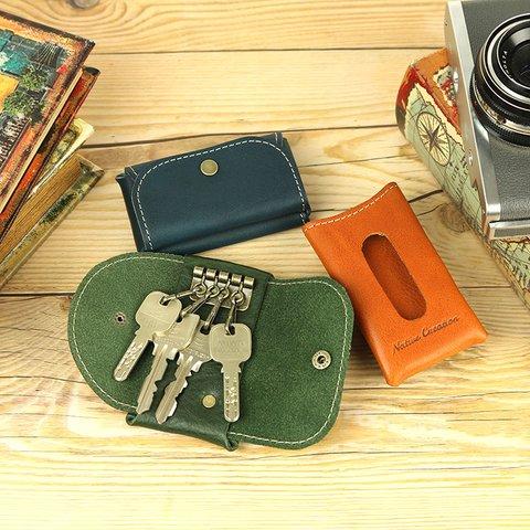 柔らか キーケース カードケース付 CAMEL/OLIVE/NAVY 栃木レザー 本革 NC3737