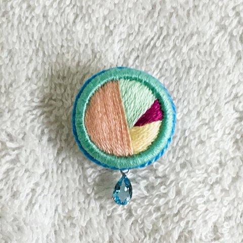 刺繍のピンブローチ・アクアマリン