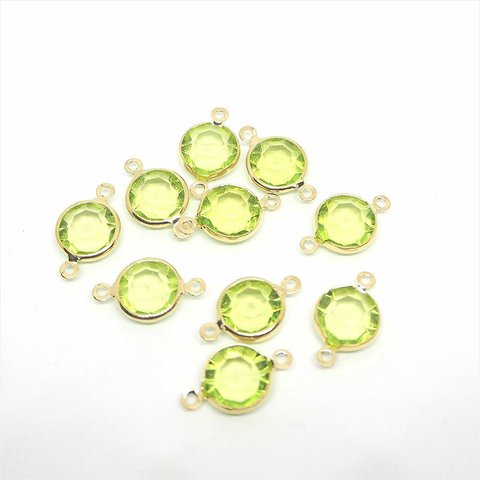 SALE！10個で400円！  ステンドパーツ 【10*10mm　ペリドット   コネクター】 シャネルストーンE057