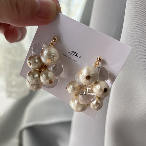 ponpon pearl pierce＆earring