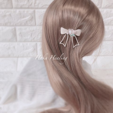 ローズカメオ🌹パールリボン⋈*｡ﾟ バックに付けても可愛いヘアクリップ𑁍︎·͜·