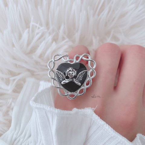 lace heart angel ring