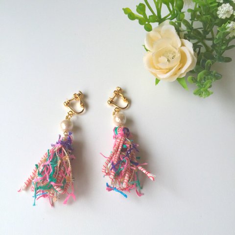 tassel earring/pierce - colorful mix タッセルイヤリング/ピアス - カラフルミックス