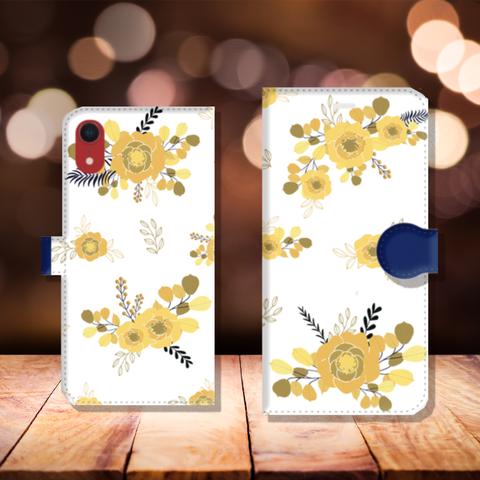 黄色の花模様２　iPhone/Android用 手帳型スマホケース