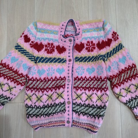 手編み模様編みカーディガン