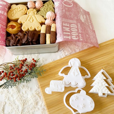 【クリスマスクッキースタンプ４点セット】クッキー型、クッキーカッター