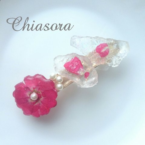 【送料無料】real rose × fake rock crystal barrette