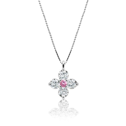 9月 誕生石 ピンクサファイア プラチナ ダイヤモンド 天然石 花 の モチーフ ペンダント ネックレス 美輪宝石