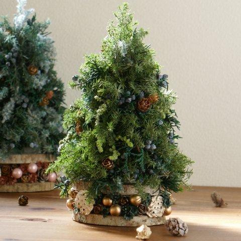 クリスマスツリー（グリーン＆ゴールド）アレンジ　プリザーブドフラワー　