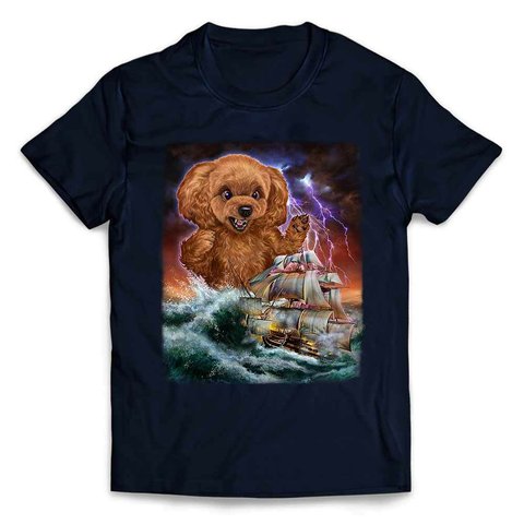 半袖Tシャツ 船を襲う プードル 犬  海 雷 嵐 by FOX REPUBLIC