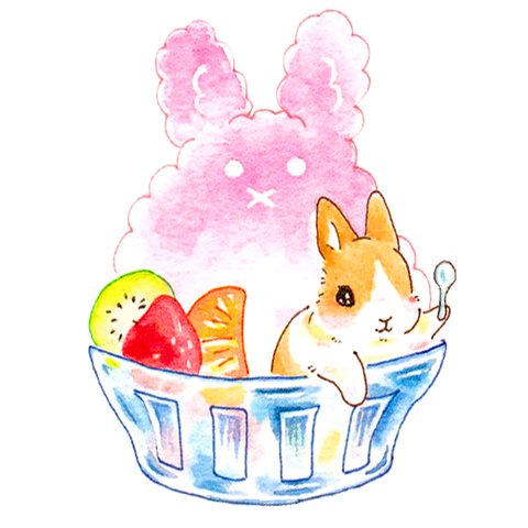 原画　グッズ用イラスト　うさぎかき氷