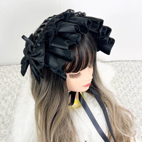 艶黒×編上げボンネット風　ヘッドドレス　ロリータ