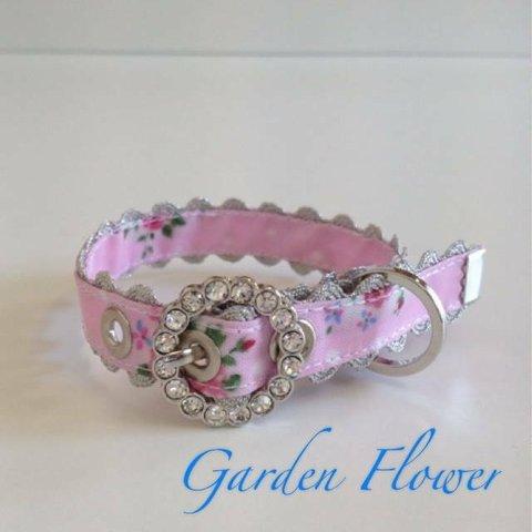 きらきらバックル首輪　Garden Flower　ピンク