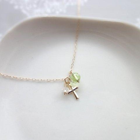 ネックレス■Cross Amulet■14KGF ペリドット