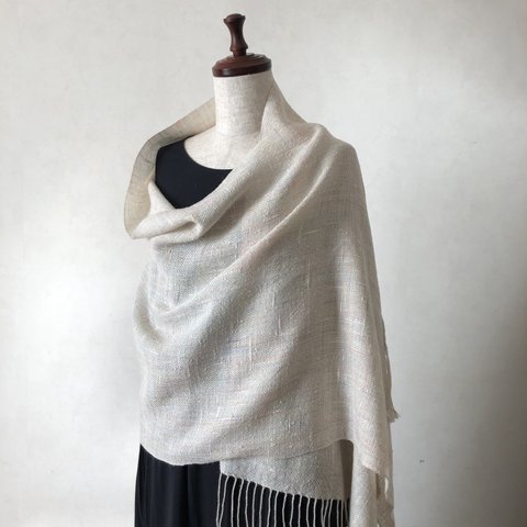 Sold out◆ほんのり薄桜色・コットンリネンシルクのストール W0035　手織り