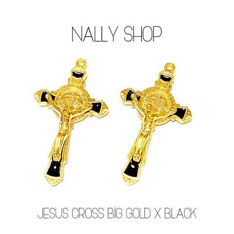 【2個】再入荷！Jesus Cross Big Charm (Gold×Black)【MS0165】