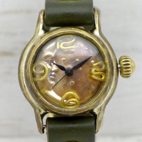 手作り腕時計 "CrescentMoon-LB" 22mmBrass(真鍮) 三日月文字盤  [305B-CM] 