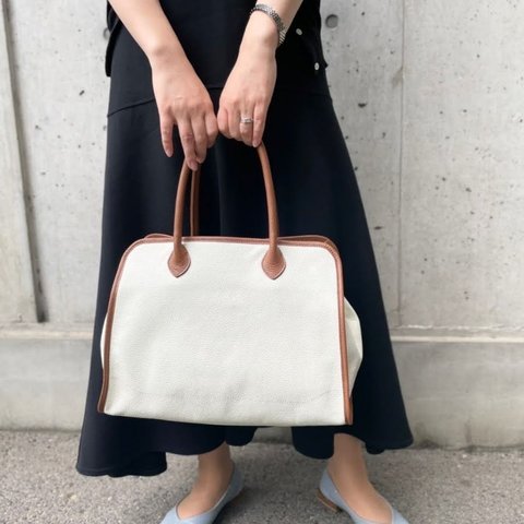 Large Handle Bag [White×Caramel]