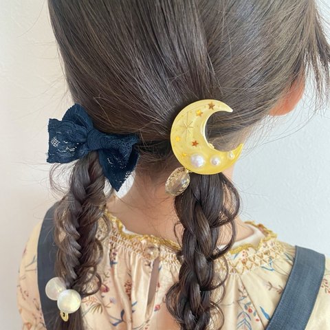 キッズ レジン お月さま 三日月 Crescent moon ヘアゴム lemon