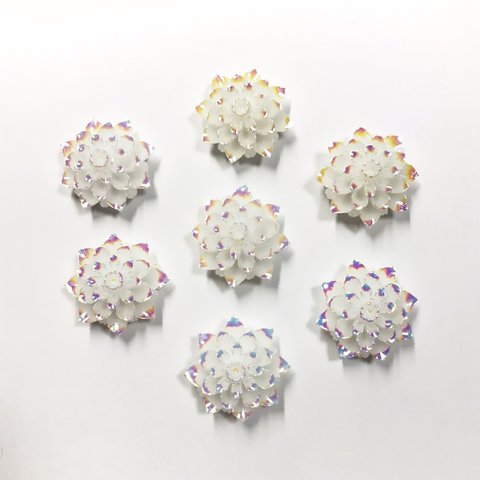 【20mm　6個】ホワイト×オーロラ　ダリアのアクリルカボション　ラメ　花  AB