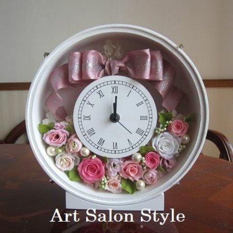 【プリザーブドフラワー】花時計(丸型)　リボンピンク　ウエディングの贈呈花 