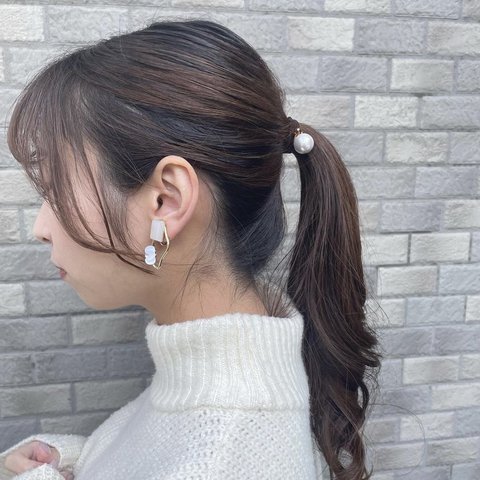 【ホワイト】パールヘアゴム　ビックパール　スワロフスキービーズヘアゴム