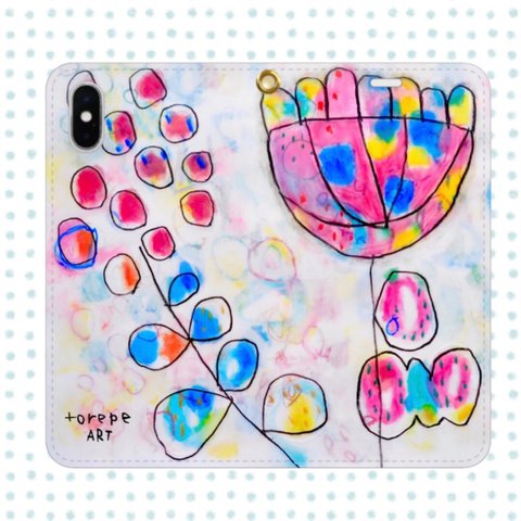 ☁️iphone　Android　手帳型スマホケース　スタンド　torepeart × スマホケース　ハッピーカラー　花　植物　受注制作