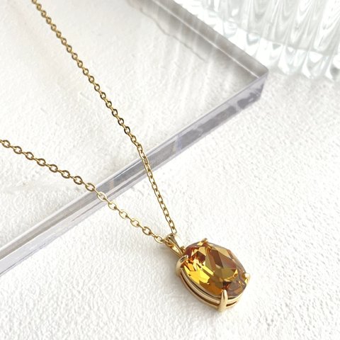 crystal glass necklace gold／65cm