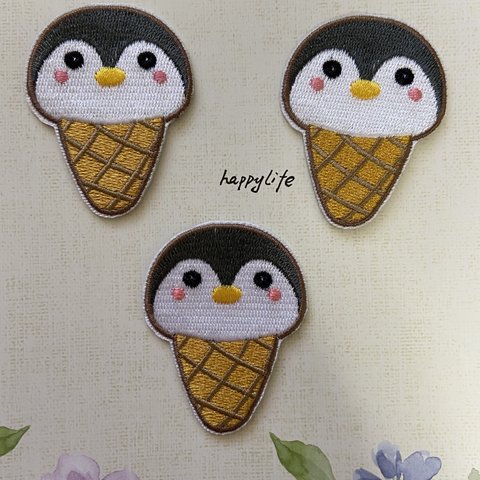 3枚入　ペンギン可愛い動物刺繍アイロンワッペン