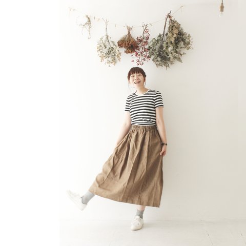 ｛Pocket color long skirt｝ブラウン×ネイビー　ロングスカート