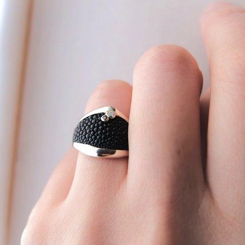 stingray 8 silver ring(stone)~エイ革　シルバーリング 