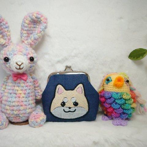 《20》柴犬　カラー刺繍コインケース　白柴