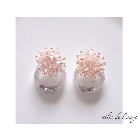 no.427 - crystal  flower(PI) ＊ clear hoop earrings